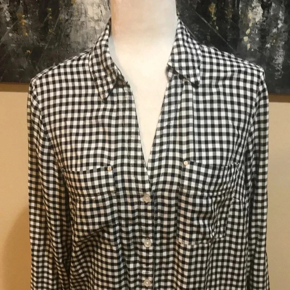 Jones New York Black and White Checked Gingham Button Down Shirt Tie Waist-M - Picture 2 of 11